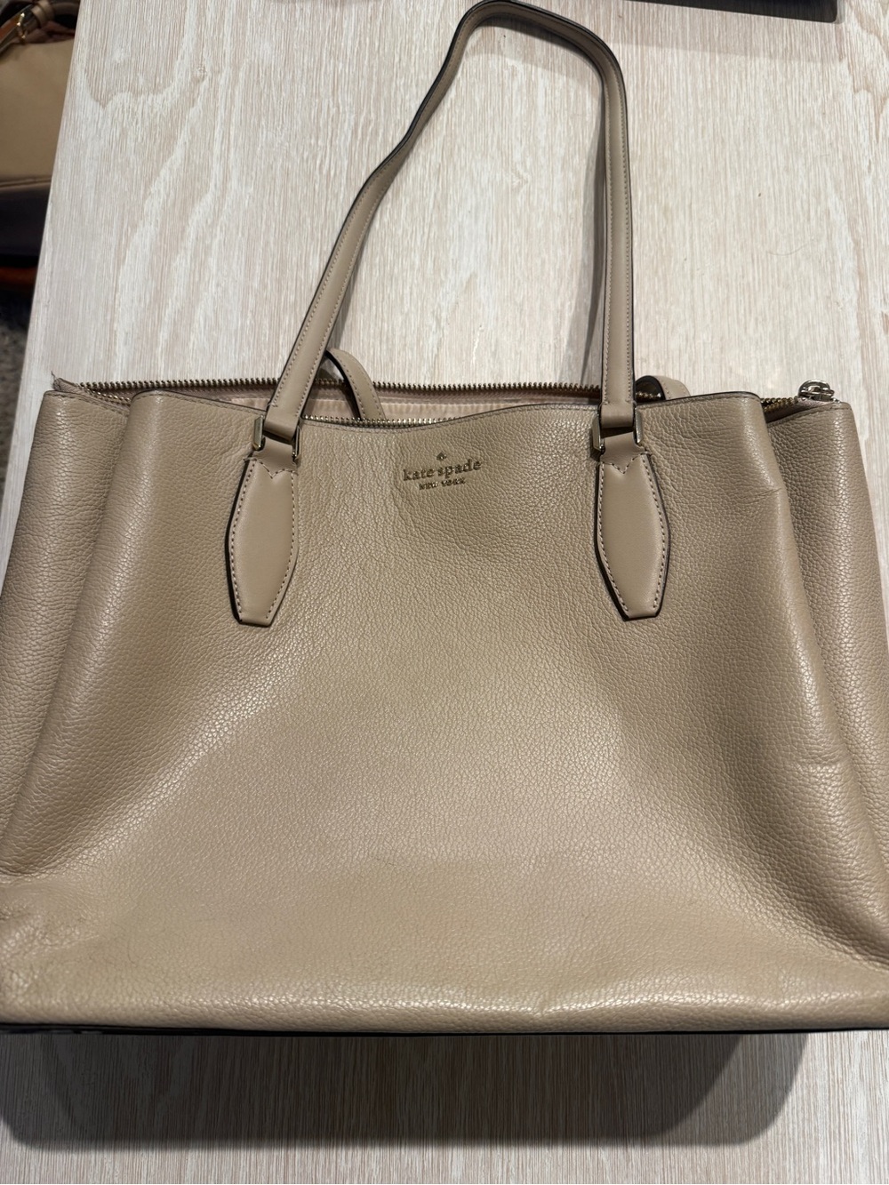 kate spade taupe leather tote bag